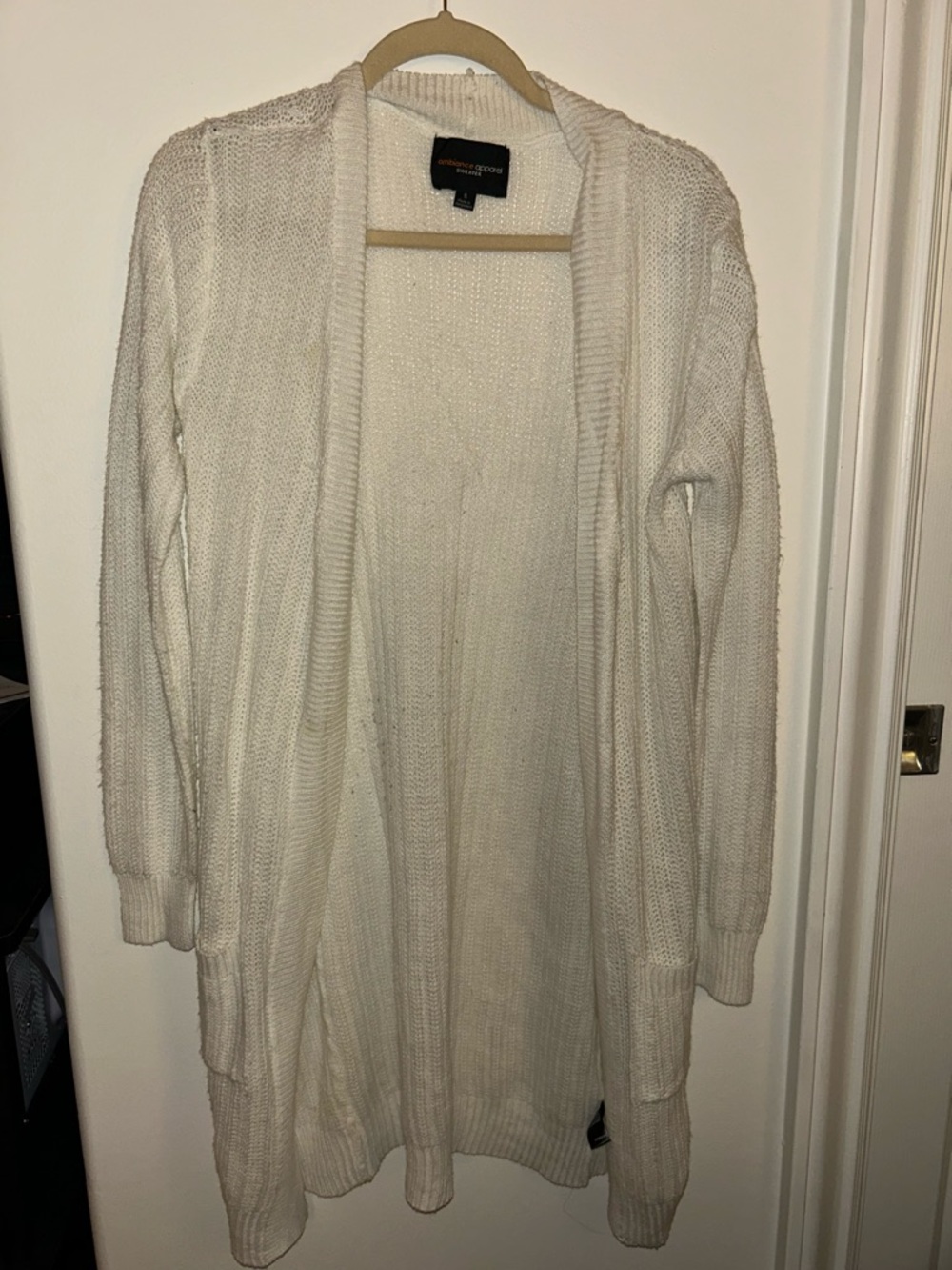 Ambiance Cream Open-Front Knit Cardigan